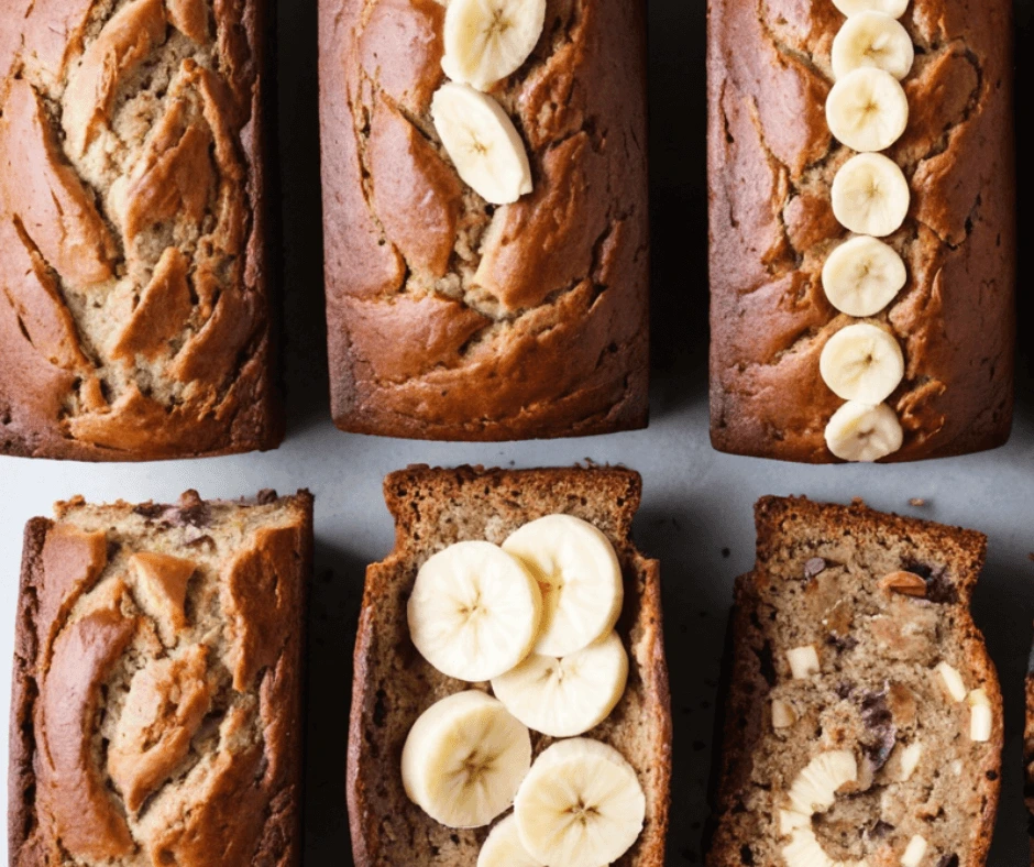 Freshly sliced banana bread on a plate with a spread of butter