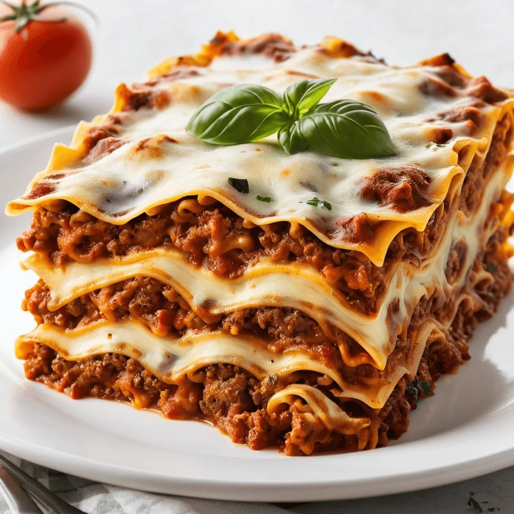 Frozen lasagna packed in an airtight container, ready for storage or future meals