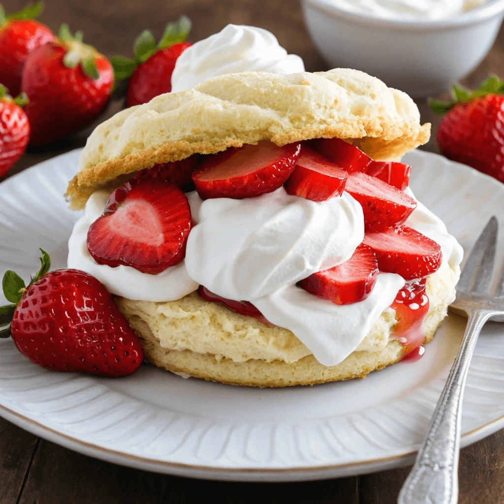 A Japanese-style with soft, fluffy chiffon cake layers, whipped cream, and whole strawberries on top.