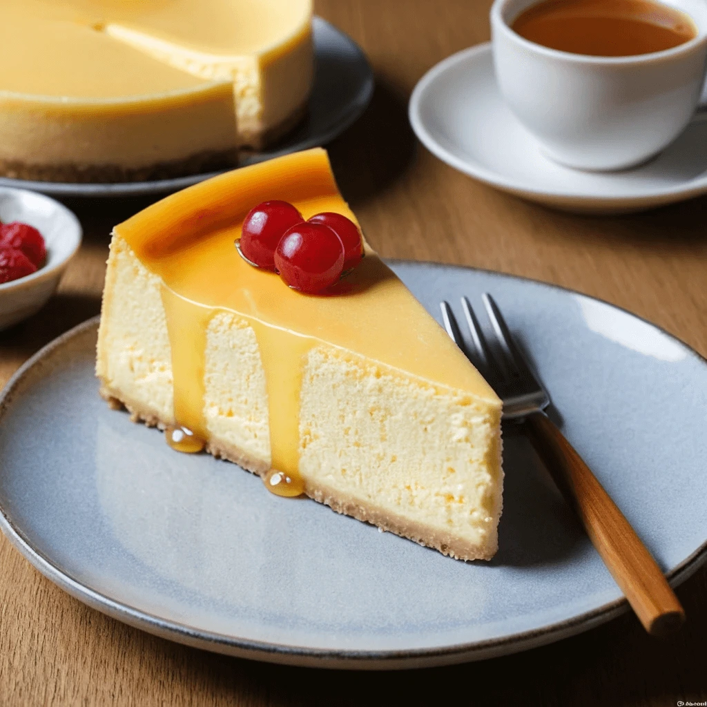 Light and airy Japanese cheesecake with a smooth, creamy texture and a golden-brown top, served with a slice of lemon and mint garnish