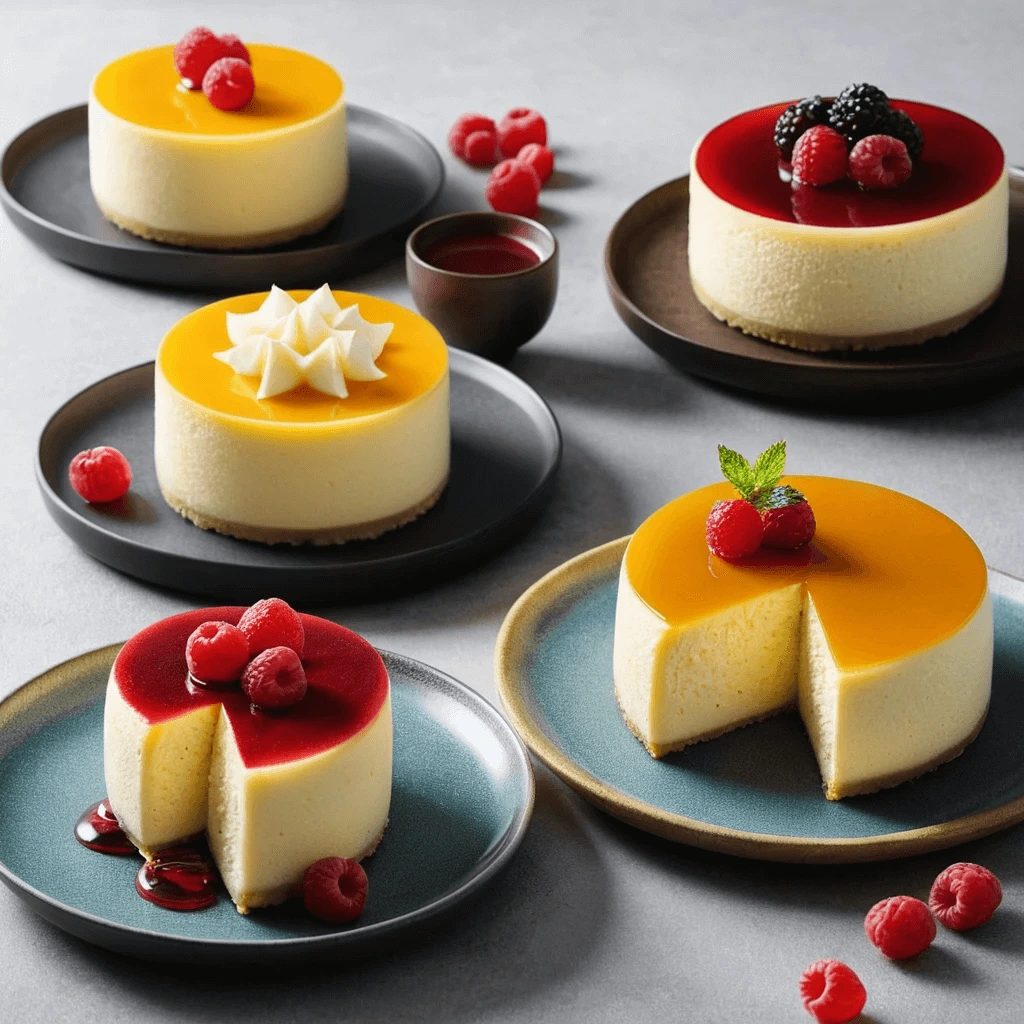Japanese cheesecake topped with fresh strawberries, a drizzle of honey, and a mint sprig on a rustic wooden table