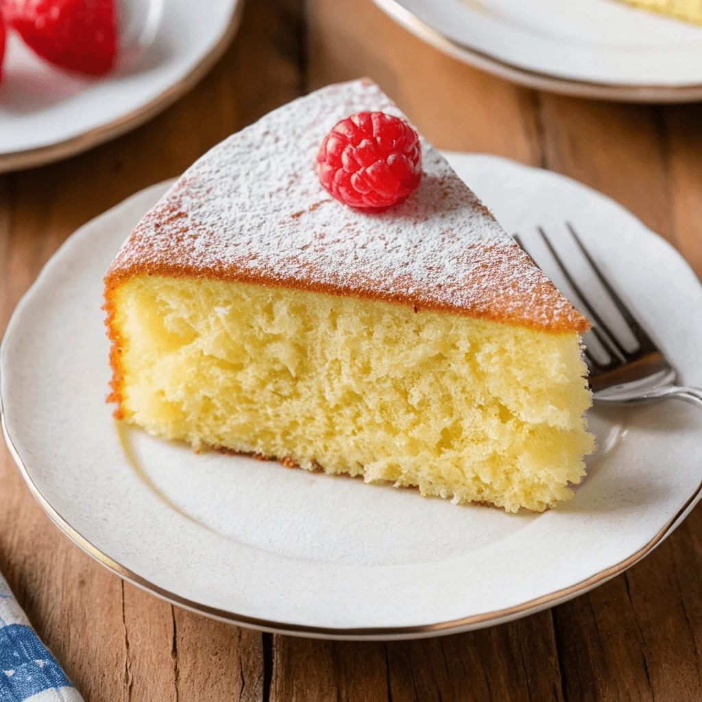 Golden-brown sponge cake sliced to reveal a soft and airy interior