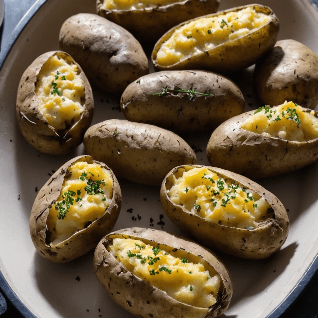 Crispy oven-baked potatoes ready to serve with various toppings
