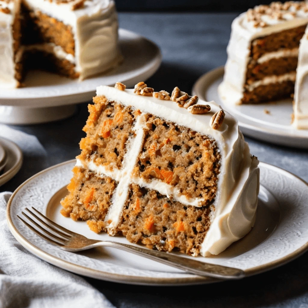 cake fresh out of the oven, with an even layer of frosting on top and decorative walnut pieces