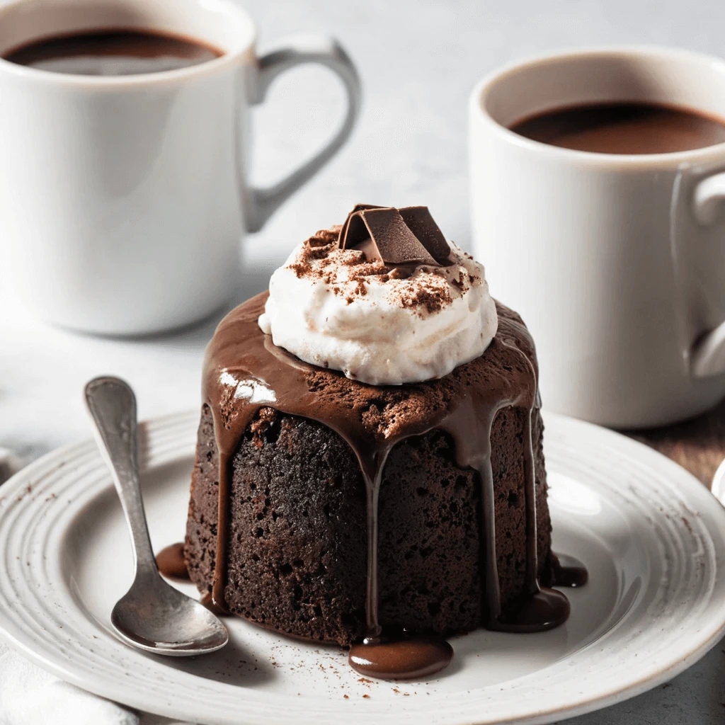 Quick and easy topped with a scoop of melting chocolate chips and a dusting of powdered sugar.